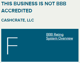 BBB has rated CashCrate with an F